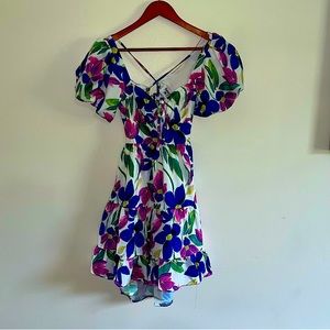 Princess Polly White Floral Mini Dress with Blue & Pink Flowers